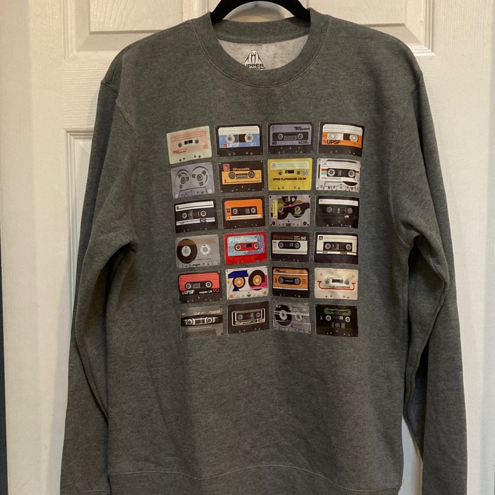 Upper playground crewneck sweater | cassette tape graphic| cotton size medium